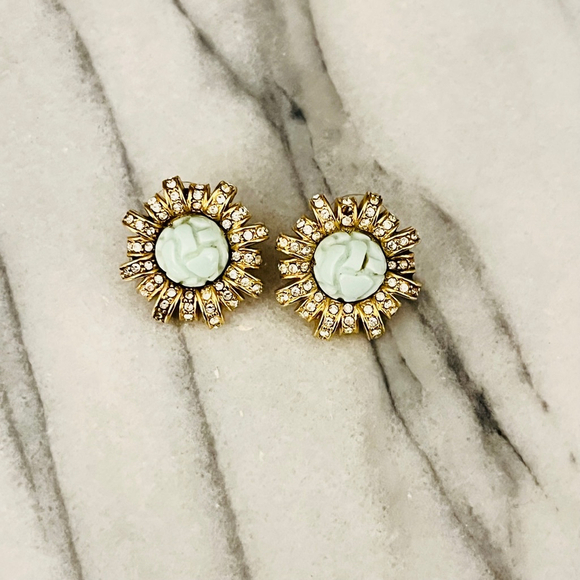 Vintage Kenneth Jay Lane Earrings Blue Acrylic Pave Accent‎ Clip On KJL - Picture 2 of 7